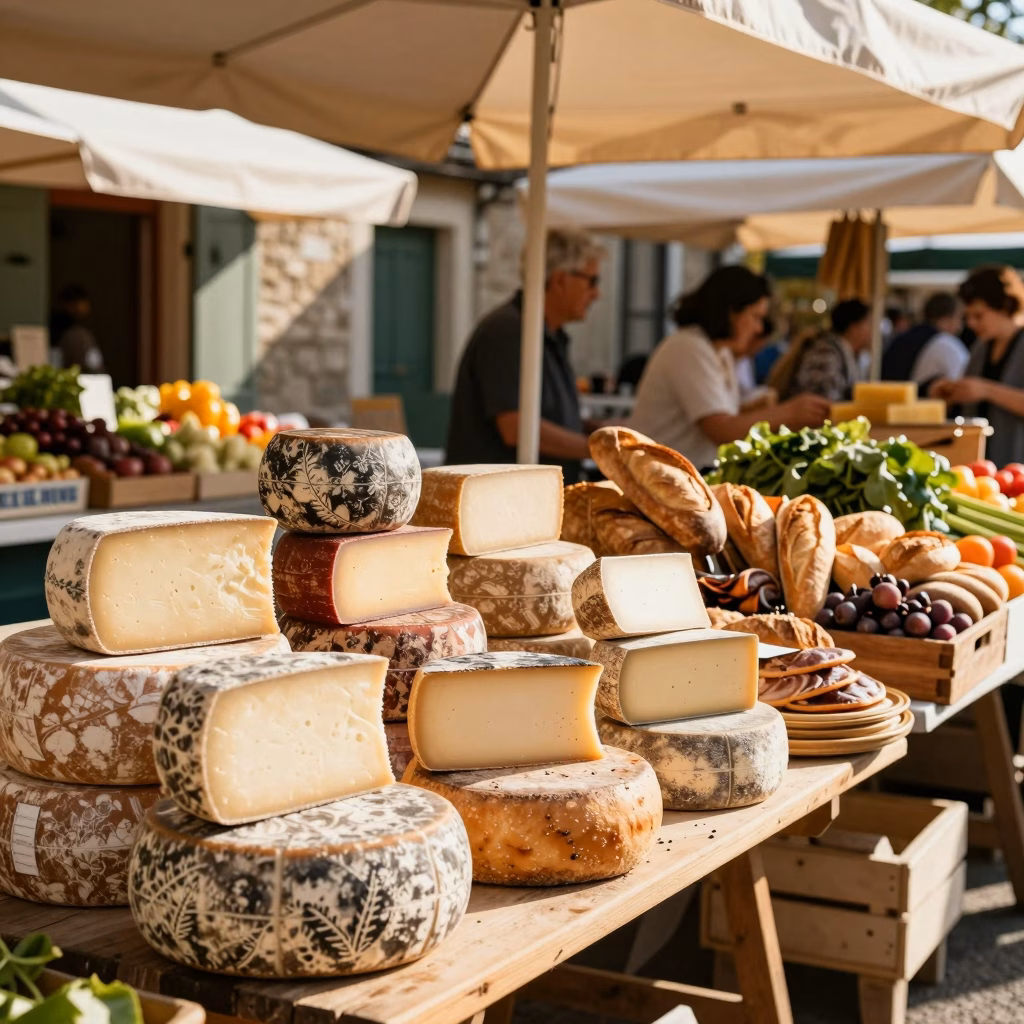 Marche du terroir en France avec des produits artisanaux et des producteurs locaux